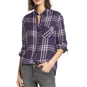 Rails Hunter Plaid Button Down Shirt Navy Petal Pink XS